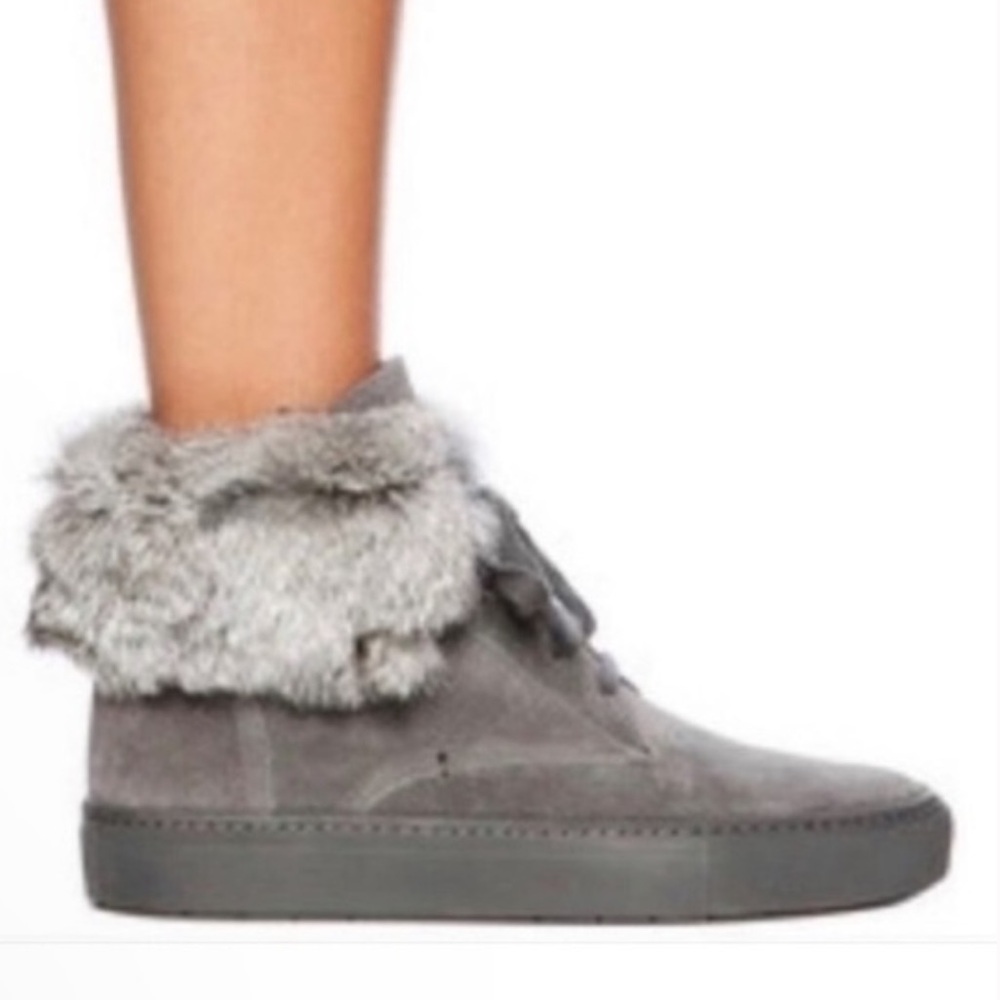 Vince Nyack Rabbit Fur-Cuff Sneaker, Graphite